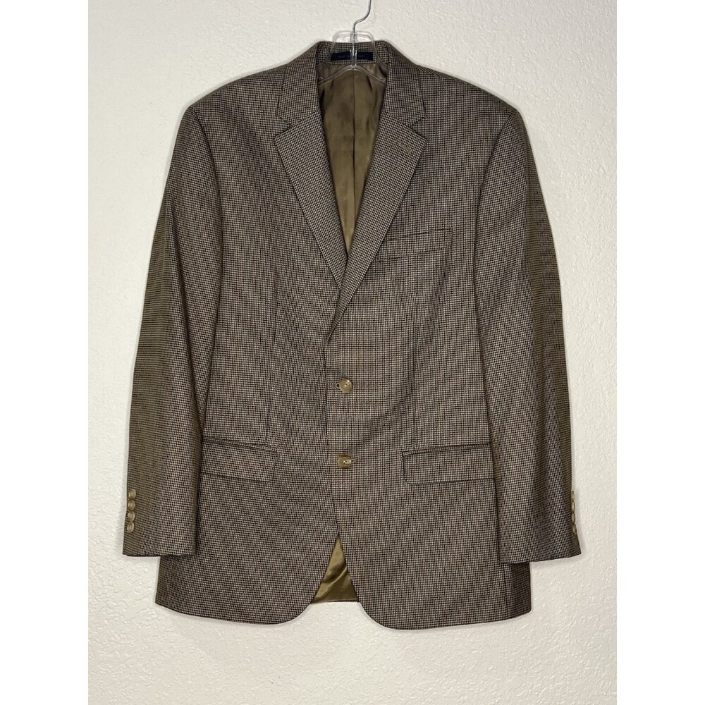 Men’s Blazer Lauren Ralph Lauren Sport Coat Dress Jacket Sz 44 Houndstooth Tan